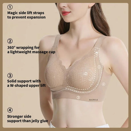 FallSweet Plus Size Lift Up Bra for Women Wireless Brassiere Anti Sagging Side Support Fixed Cup Big Bust Minimizer Bras M-3XL