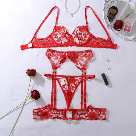 Ellolace Honey Women's Lingerie Sets Sexy Sparkling Bra 5PC Charming Jewel Boudoir Women's Underwear Burning Hot Intimate Kits