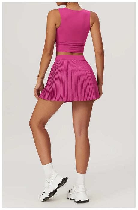 2-Piece Yoga Tennis Skirt Set Gym Outdoor Bra Crop Top High Waist Fitness Skirt Suit Women's Golf Dance Badminton Sport Shorts