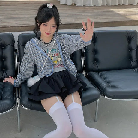 Women Suspender Wide-banded Velvet Tights Lolita Thin Thigh High Stockings with Garters Y2K JK College Style Over The Knee Socks