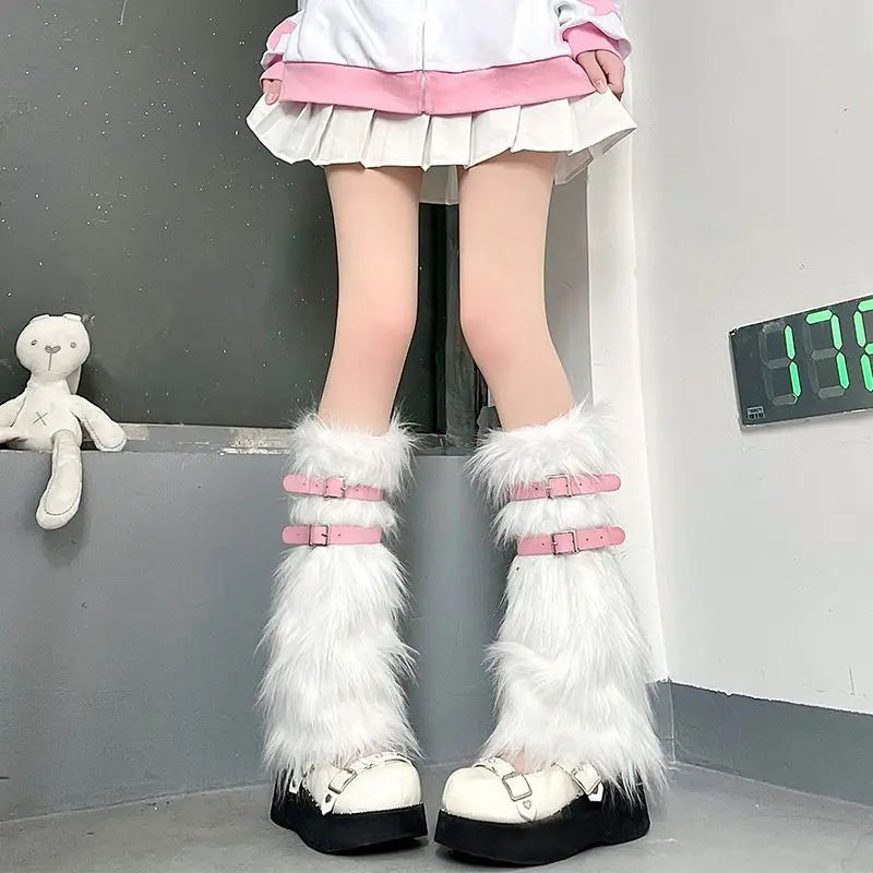 Women Faux Fur Leg Warmers Women Fall Leggings Jk Boots Stocking Girls Lolita Punk Boot Cover Harajuku Fur Foot Warming Cover