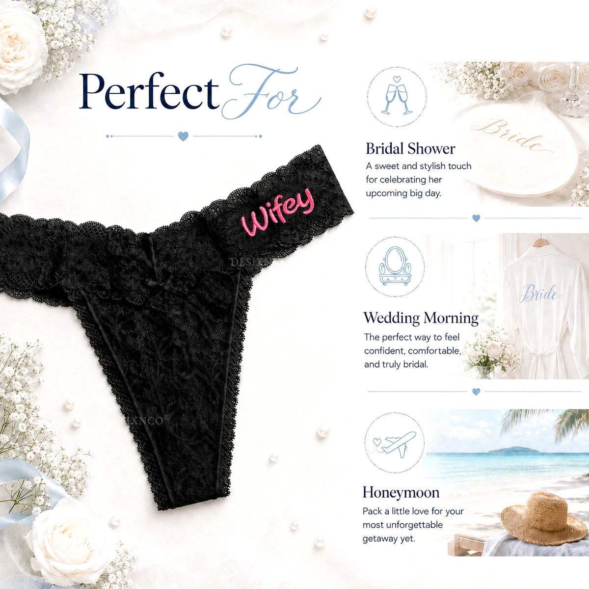 Custom Embroidered Name Lace Panties for Women Personalized Letter Bridal Underwear Wedding Honeymoon Gift