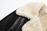 HH Women Faux Leather Thicken Short Jacket Vintage Front Zipper Lapel Long Sleeve Coat Winter Women Warm Casual Outerwear