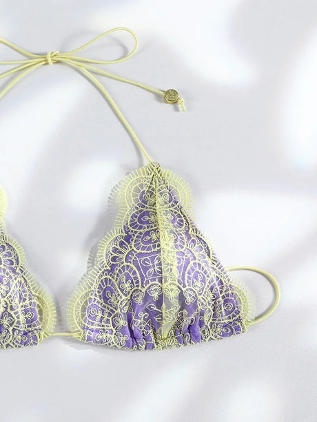 Purple Bikini String Swimsuits 2026 Triangle Bikinis High Cut Swimwear Sexy Swimsuit Patchwork Swimsuit Holiday Beachwear