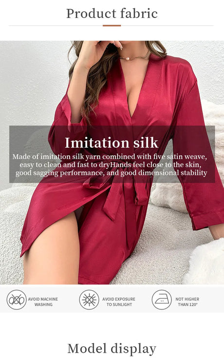 Women's Short Kimono Robe Silky Satin Bathrobe Bride Bridesmaids Getting Ready Sleepwear Soft Nightgown