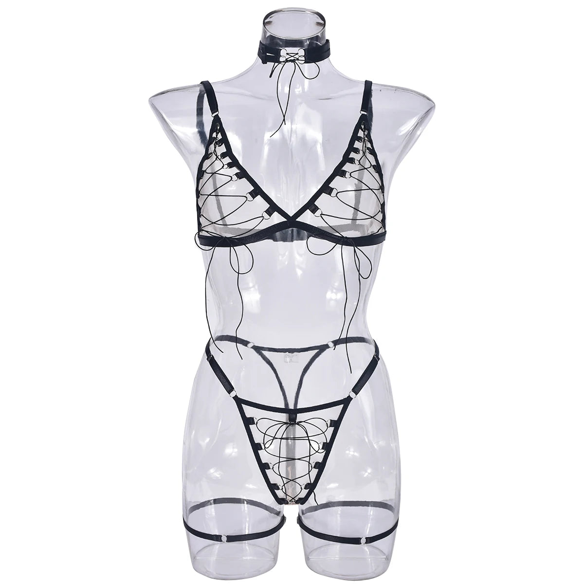 Ellolace Tempted Women's Lingerie Sets Erotic Bra Thong Leg Straps Delicate Sheer Outfit Sensual Intimate Sexy Women's Underwear