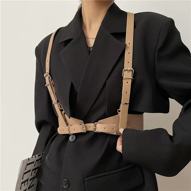 Women Fashion Harness Pu Leather Studded Decor Harness Adjustable Harness Belt Gothic Harness Bondage Lingerie Chest Harness