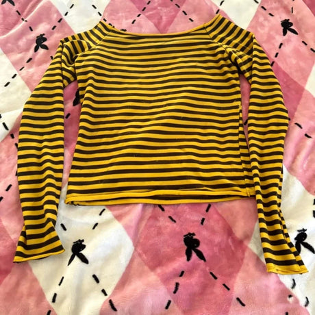 Womens Fall Basic Crop Tops Long Sleeve Off Shoulder Striped Print Slim Fit T-shirts