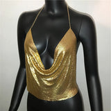 Sexy Metal Sequins Tank Top For Women 2025 Summer V Neck Backless Crop Tops Luxury Solid Short Party Nightclub Tank Tops