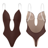 Backless Bodysuit Shapewear for Women Built-in Bra Multiple straps Thongs Body Shaper U Plunge Seam-free Faja with Open Crotch