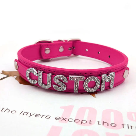 Sexy Hot Rosy Leather Customized Name Letters Collar Choker Necklace DIY Personalized Cosplay Buckle Belt Chocker Jewelry Gift