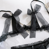 Erotic Lingerie Sexy Bra Pearl Bow Exposed Breast Panty Ribbon Underwear Set Woman Clothing Attractive Open Chest G-string Sets