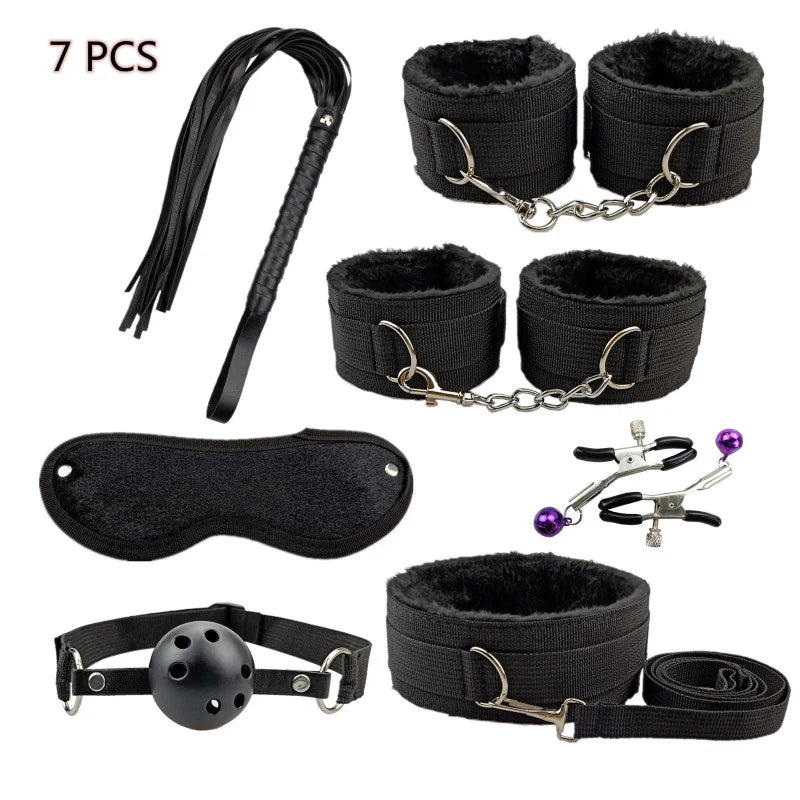 Adult Game Sex Products BDSM Bondage Set Metal Anal Plug Fox Tail Handcuffs Whip Gag Sex Shop Erotic Sex Toys For Couples Women