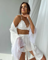 Pajama Sets Patchwork Lace Robe Sets With Bra Satin Sexy Underwear Set Woman 3 Pieces Sleepwear Sets Bathrobes 2023 Nightwear