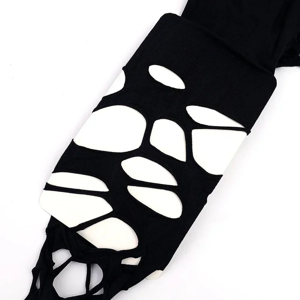 Punk Hollow Fishnet Stockings for Women Spider Web Torn Strap Holes Tights Girls Lolita Ragged Pantyhose Party Socks Pantyhose