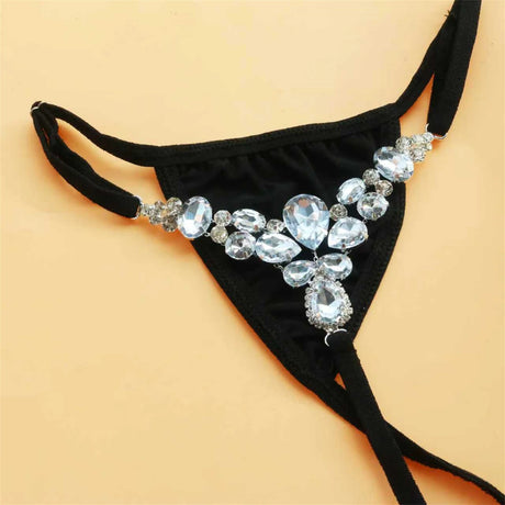 Fashion Briefs Panties Women Rhinestone Thong Club Dance Sexy Bikini Jewelry Accessories Panty Crystal Body Chain Rave Gifts