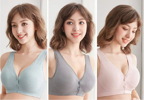 Pure Cotton Wireless Nursing Vest Bra Seamless Front Buckle Open Cup Maternity Breastfeeding Underwear Plus Size