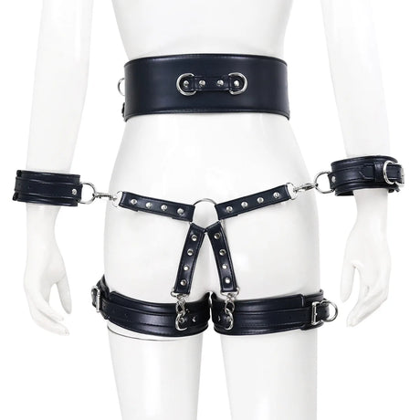 Leather BDSM Harness Woman Accessories Set Fetish Lingerie Body Bondage Gear Waist Thigh Restraints Cuffs Garter Belt Sex Toys