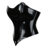 Black Shiny PVC Bustier Faux Leather Corset Crop Top Body Shaper Women Sexy Corselet Vest Plus Size