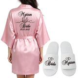 Customized Logo Wedding Date Name Bathrobe Faux Silk Bridal Robe Bride Bridesmaid Wedding Robes Woman Bachelorette Preparewear