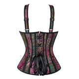 Gothic Corset Top With Straps Sexy Floral Zipper Brocade Overbust Lingerie Burlesque Body Shaper Lace Up Bustier Plus Size