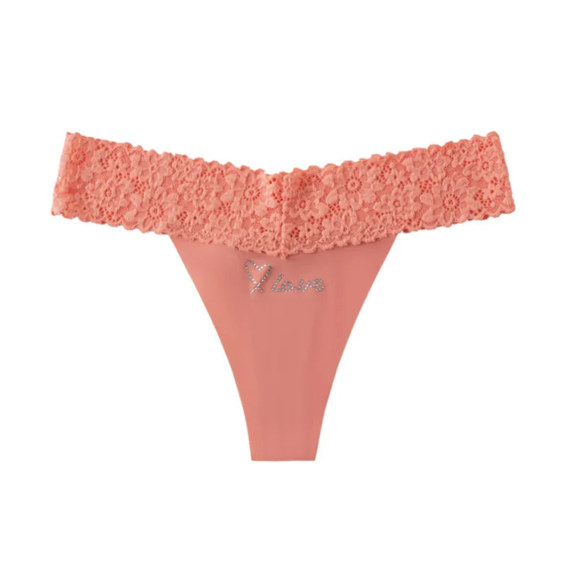 Custom Thong Crystal Letter Name G-string Women Ice Silk Panties Skin Effect Panty Seamless Knickers Girlfriend Anniversary Gift