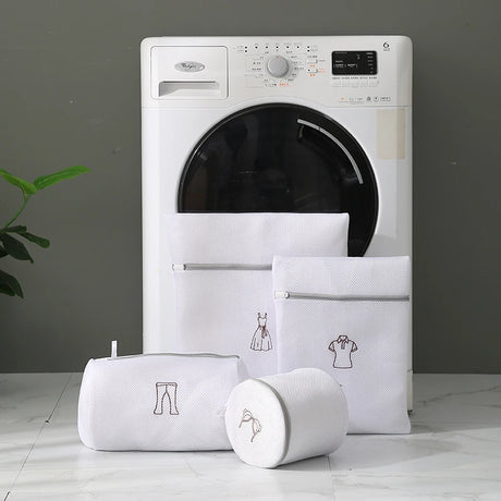 Laundry Bag Sets For Washing Machines Embroidery Fine Mesh Underwear Organizer Basket Clothes Cleaning Protect Anti-deformation