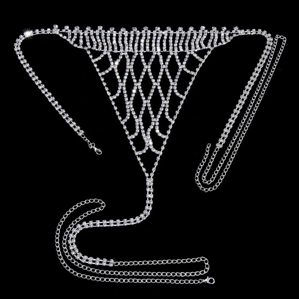 Tassel Underwear Rhinestone Bra Chain Harness for Women Accessories Sexy Fashion Crystal Bikini Bra and Thong Sets Body Jewelry