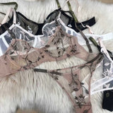 Women Thin Sheer Mesh Lace Bra Set 32‑38 Transparent Floral Embroidery Underwire Anti Sag Push Up Minimizer Big Breast Bra S-XL