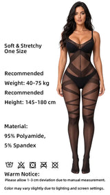 Sexy Lace Up Women Patterned Black Jumpsuit Sheer Suspender Bodystocking Geometric Cutout Slim Fit Lingerie
