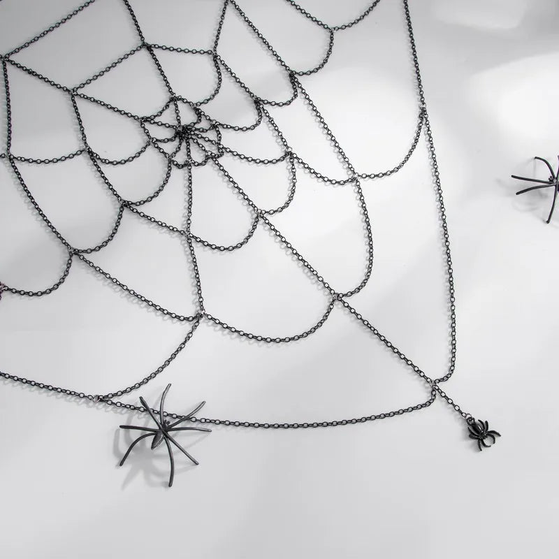 Black Spider Web Body Chain Women Gothic Spider Pendant Back Harness Adjustable Mesh Web Bikini Halloween Festival Body Jewelry
