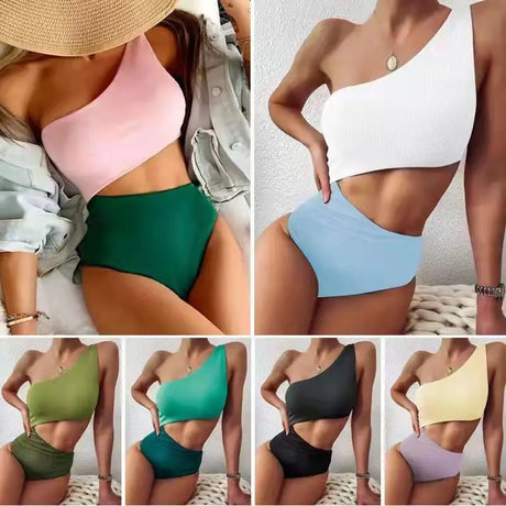 One Shoulder Women's Swimsuit One Piece Swimsuits 2022 New Sexy Cut Out Swimwear Bodysuit Solid Beachwear Monokini Bathing Suit
