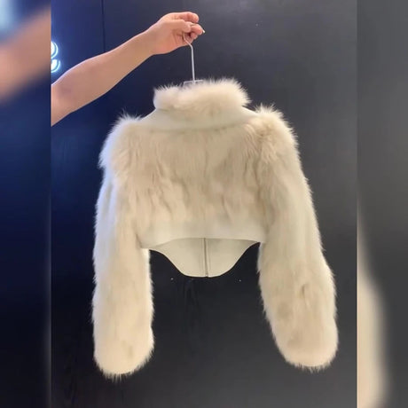 Cropped Faux Fur Coat Women Fashion Elegant Patchwork Fluffy Jacket Winter Ladies Korean Long Sleeve Furry Outerwears New