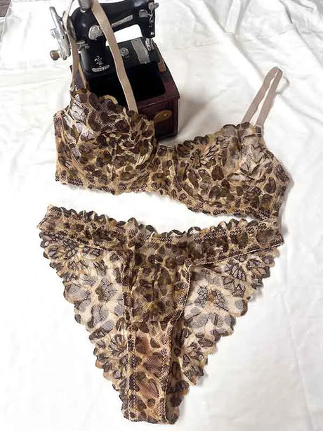 Toucheart Erotic Lingerie Women's Lace Leopard Print Body Shaping Push-up Luxurious Seductive Intimate Bra Large Size Thin Set