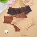 3PCS/Set Sexy Lace Seamless Cotton Brazilian Panties Women Ribbed Intimates Breathable Panties Low Waist Female Cotton Underwear