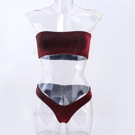 Shiny Bikini Bandeau Swimsuit Tinsel Swimwear Y2K Trend Women Strapless Micro Bathing Suit Brazilian Beach Outfit Bikinis Tangas