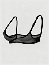 Ladies' sexy 1/4 Cup Mesh Bra, Sheer Wireless Breathable Balconette Bralette Top