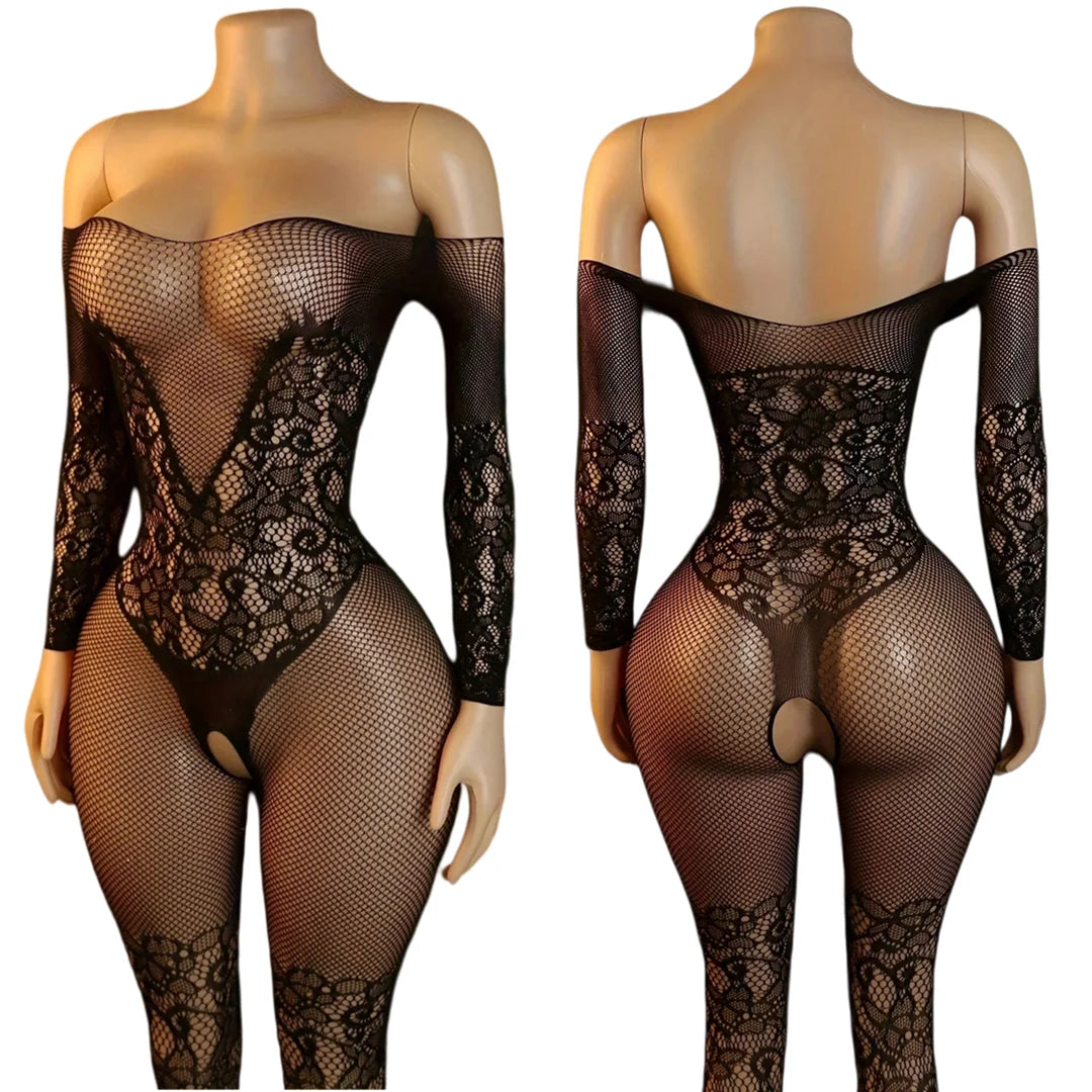 Babydolls Sexy Adult Open Crotch Body Stockings Female Black Women Fishnet Lingerie Underwear Transparent Bodysuit Costumes