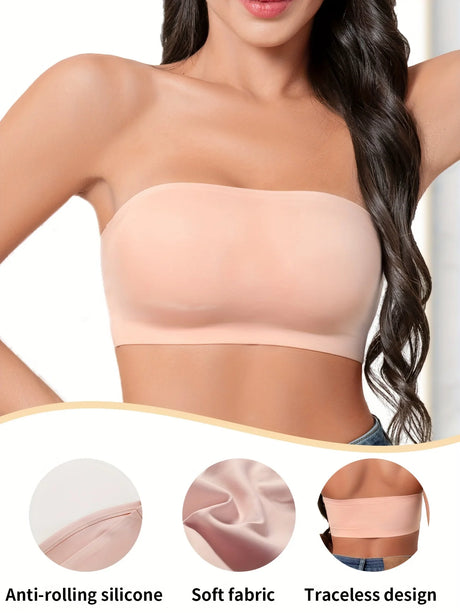 Hot Sale Seven Colors One Piece Women Seamless Strapless Bra Wireless Non-pad Bra Anti-skidding Ice Silk Traceless Strapless Bra