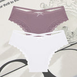2PCS Cotton Panties for Women Sexy Lace Brazilian Briefs Female Low-Waist Cross Webbing Underpants Stretch Breathable Intimates