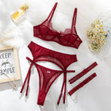 Women's Red Lace Lingerie Set with Underwire Bra High Waist Garter Belt Thong and Thigh Straps Romantic Bedroom Outfit Set 2026