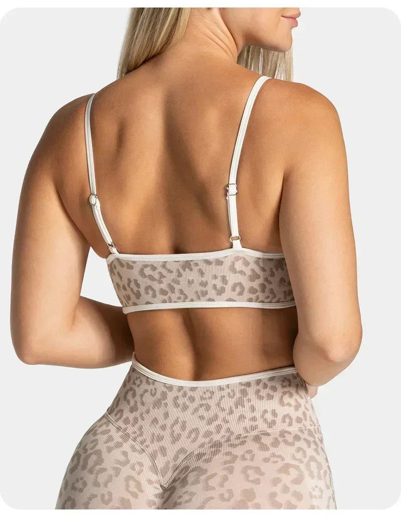 LOGO 2pcs High Quality Yoga SetNew Leopard Print Sports Underwear, Shockproof Butt Lift Workout Sports Trousers Women Activewear