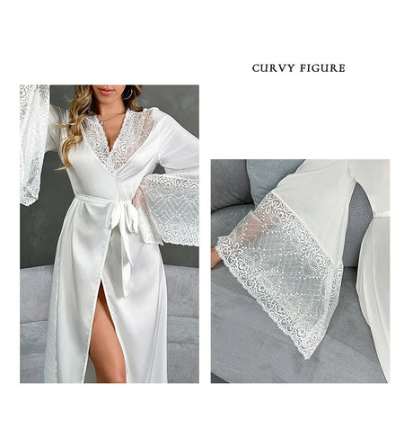 Bathrobes Satin Sexy Long Sleeve Loose Peignoirs For Women Robe White Wedding Dress Bride Dresses Spring Summer Sleepwear Robes