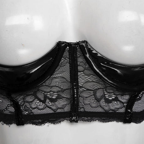 Womens Sexy Open Cup Underwired Bra Patent Leather See-through Floral Lace Brassiere Exposed Nipple Lingerie Underwear Nightwear
