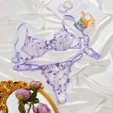 Fairy Lingerie Set Underwire Transparent Lace Bra Panty Floral Underwear for Women