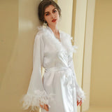 Personalized Name Date Wedding Feather Bride Robe Bridesmaid Bathrobe Nightwear Long Elegant Woman Gown Sexy Nightgown for Party