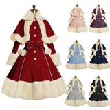 Thicken Christmas Dress Xmas Cloak Princess Cosplay Costume Red Winter Dress Women Long Sleeved Gown Furry Anime Role Outfit