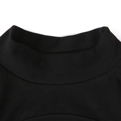 High Fashion Women’s Long-sleeved Bodysuit Solid Color Hollow Off-shoulder Half High Collar Jumpsuit