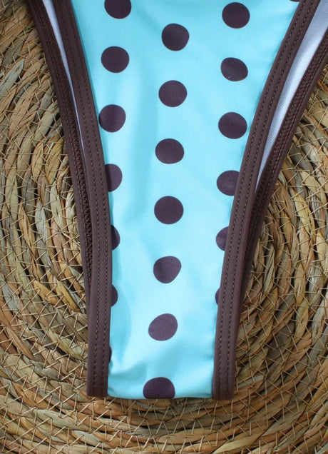 Vintage Polka Dot 3 Piece Bikini Set, Button Trim Ruffle Skirt Cover Up Halter Triangle Swimsuit