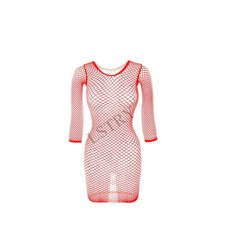 Sexy Fishnet Mesh Club Dress Summer Long Sleeve See Through Mini Dress Women Round Collar Ladies Dress Beach Plus Size Outfit